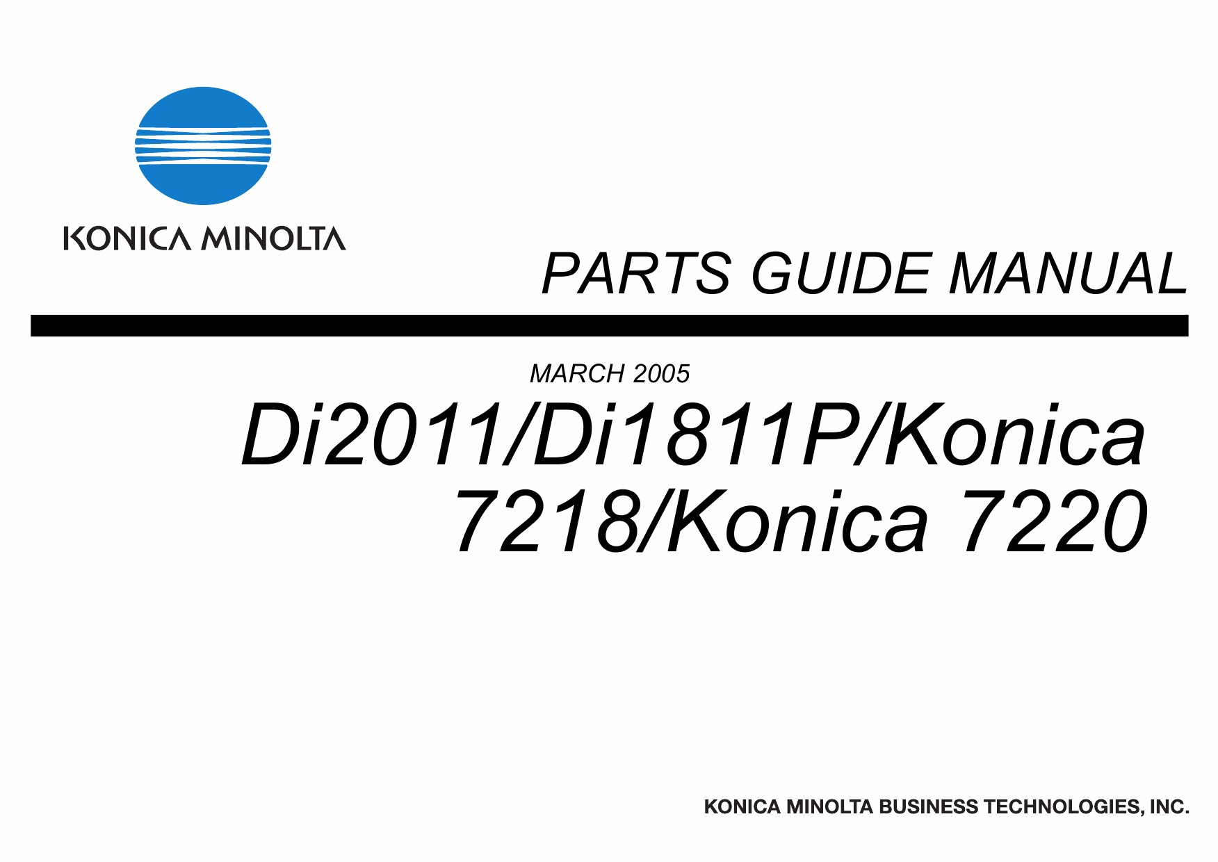 Konica-Minolta MINOLTA Di2011 Di1811P 7218 7220 Parts Manual-1